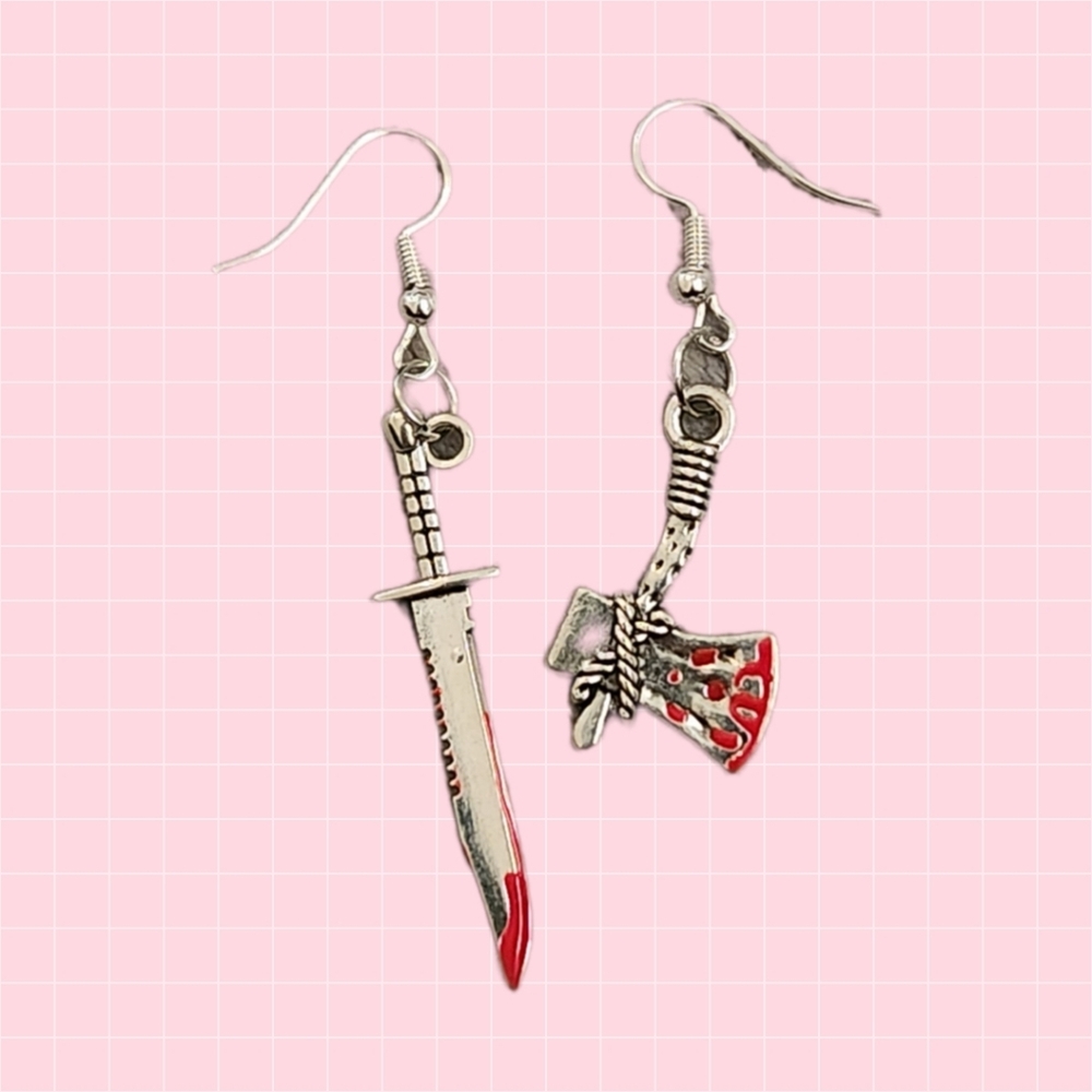 Handmade Sword and Axe Dangle Earrings